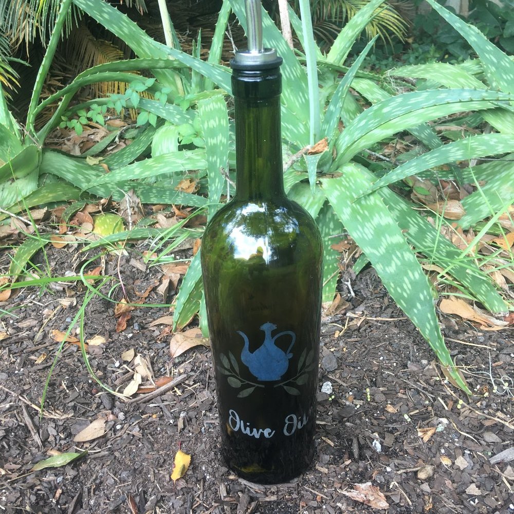 Etched Wine Bottle Design - Olive Oil